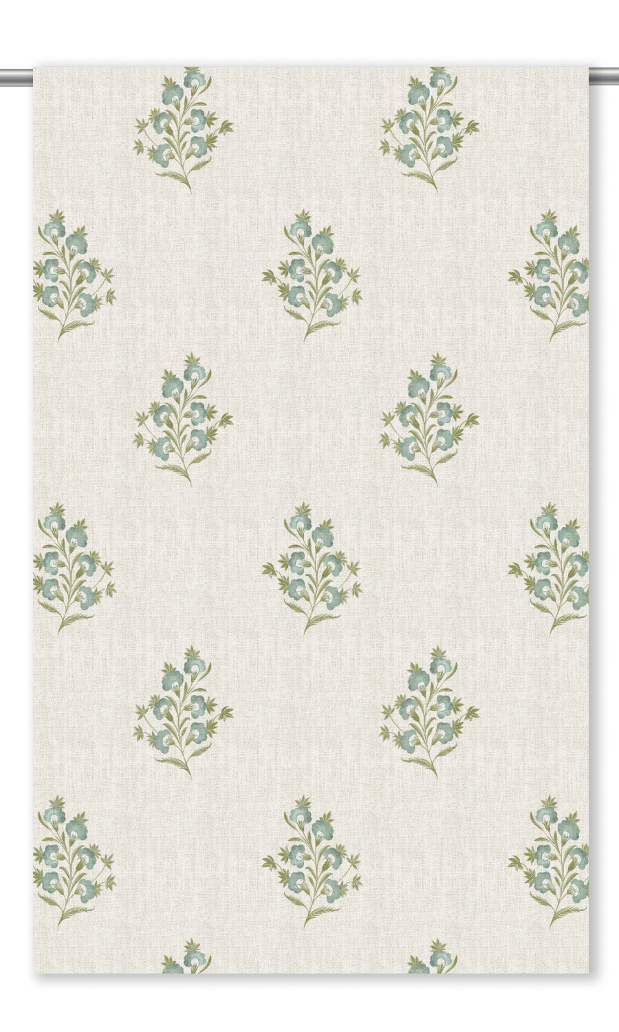 Floral Window Curtains (Cream/ Cadet Blue)