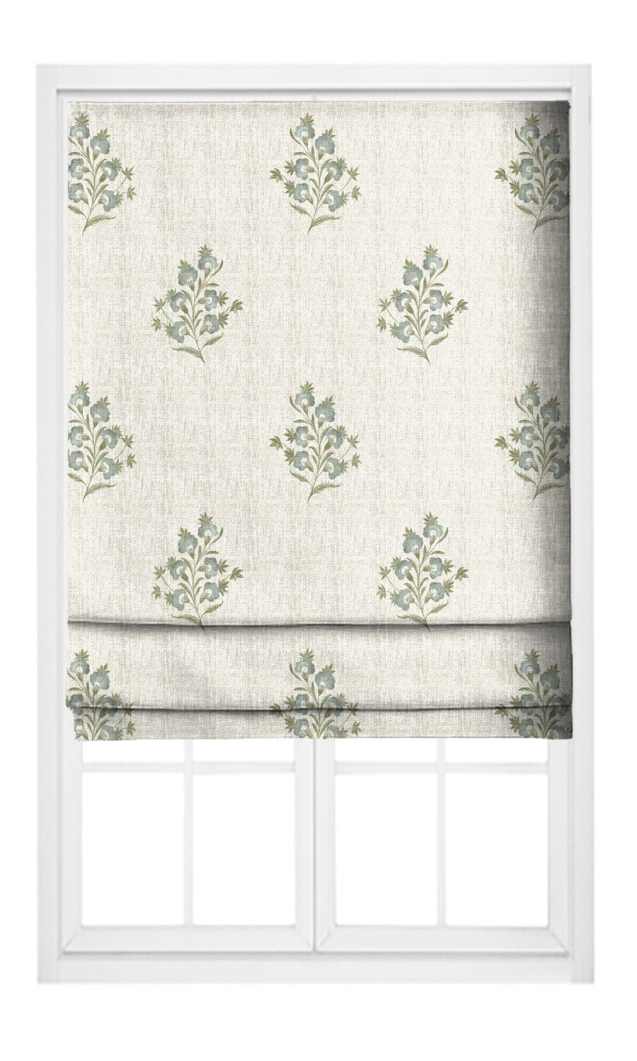 Floral Flat, Plain, Fake, Faux, European Relaxed Roman Shades (Cream/ Cadet Blue)