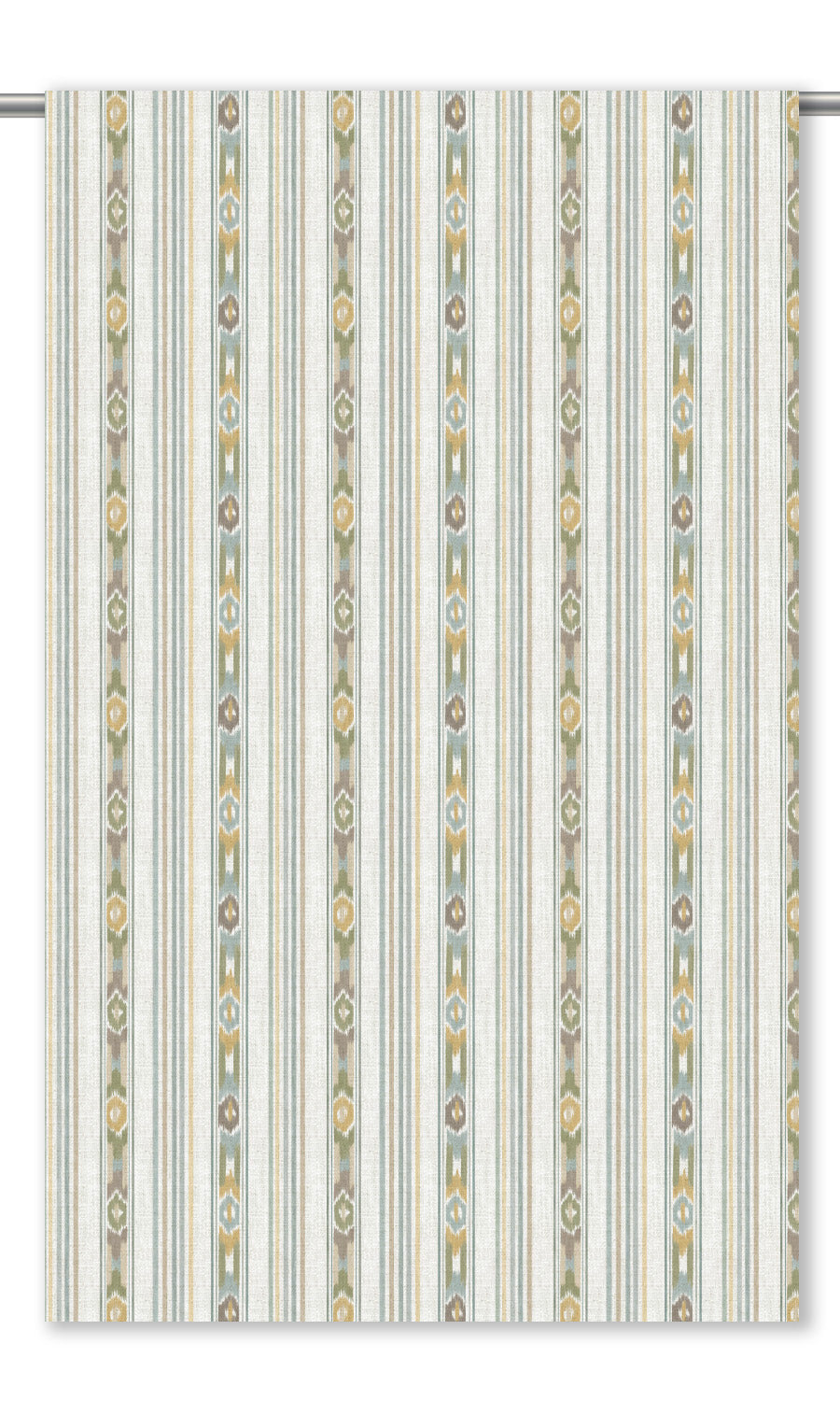 Ikat Striped Curtain Panels (Off-White/ Ochre Yellow/ Blue/ Green)