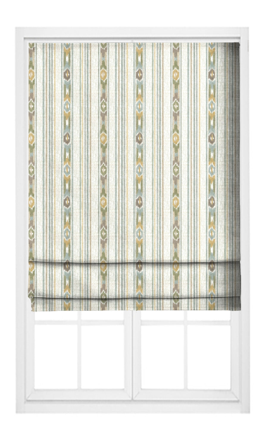 Ikat Striped Pinch Pleat, Rod Pocket, Eyelet Curtains (Off-White/ Ochre Yellow/ Blue/ Green)