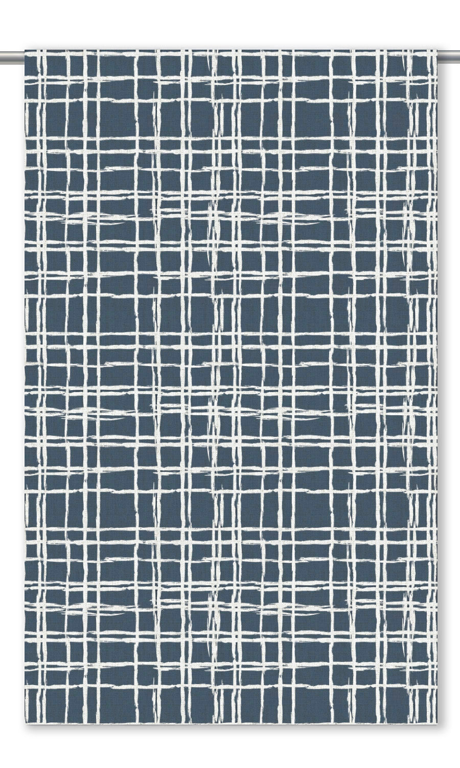 Abstract Grid/ Checkered Print Curtain Panels (Navy Blue/ White)