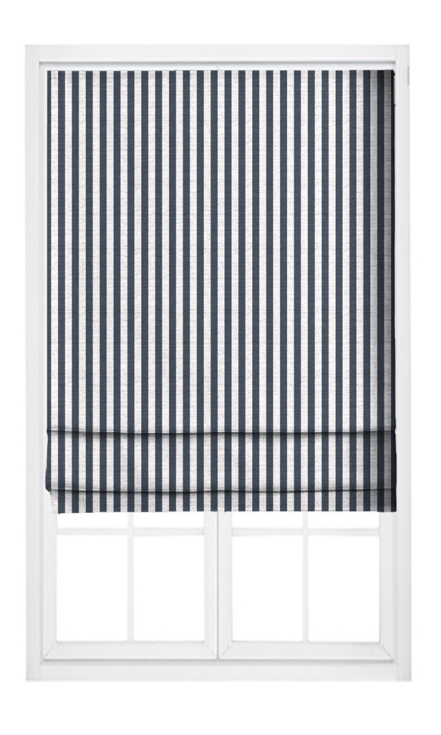 Candy Striped Flat, Plain, Fake, Faux, European Relaxed Roman Shades (Navy Blue/ White)