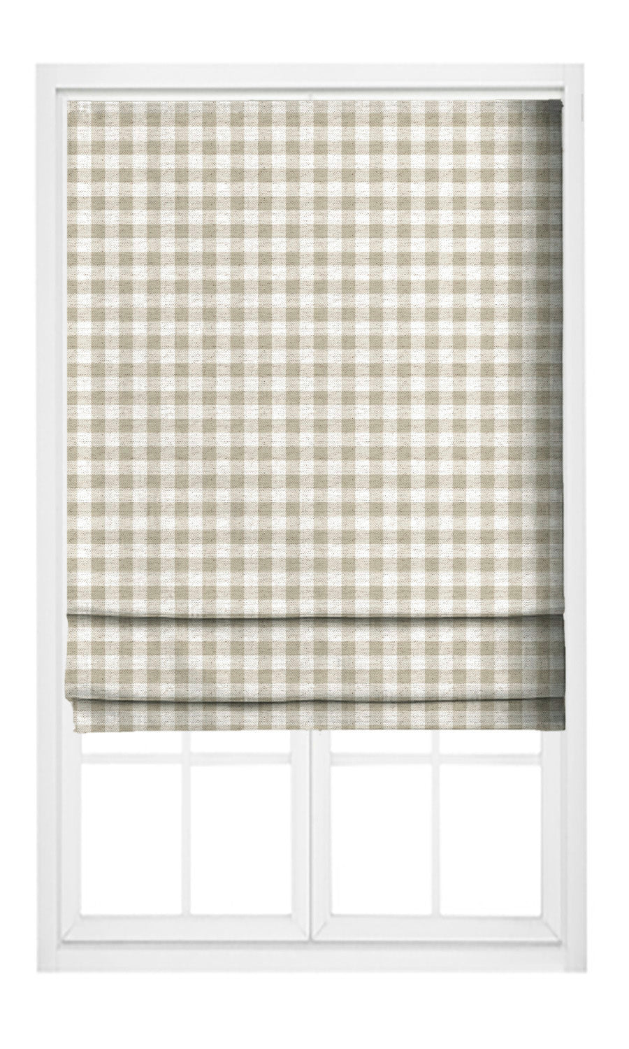 Gingham Check Flat, Plain, Fake, Faux, European Relaxed Roman Shades (Wheat Beige/ White)