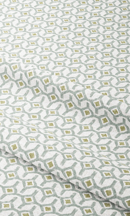 Lattice Print Window Curtains (Cadet Blue/ Moss Green)