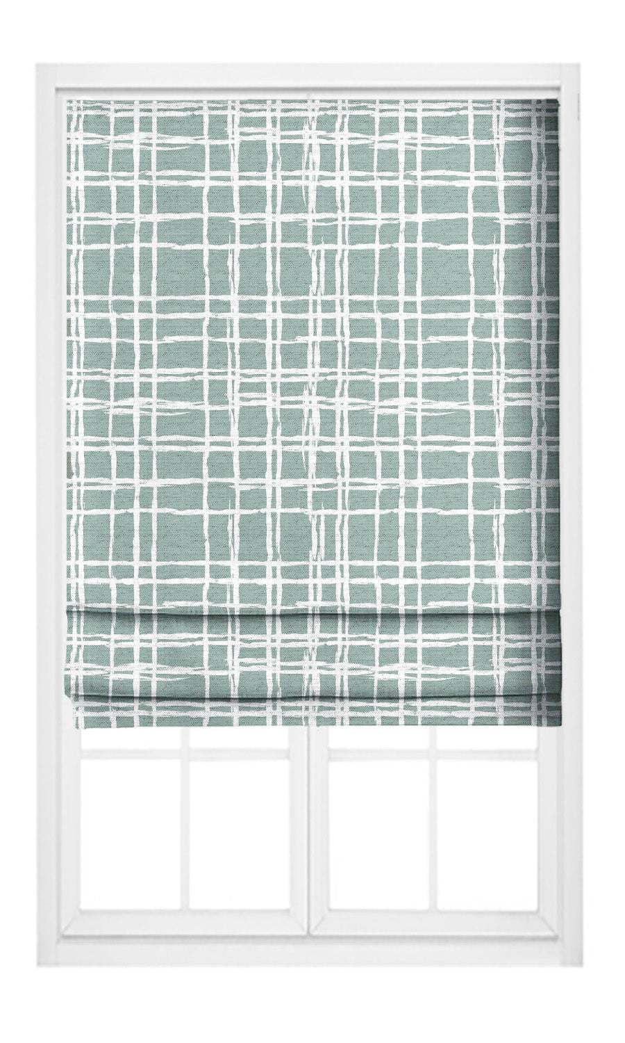 Abstract Grid/ Checkered Print Pinch Pleat, Rod Pocket, Eyelet Curtains (Aqua Blue/ White)