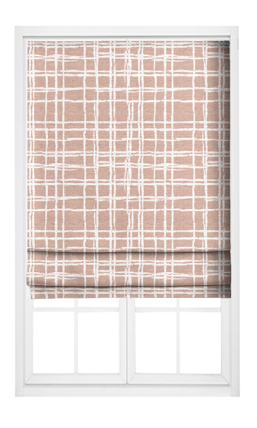 Abstract Grid/ Checkered Print Flat, Plain, Fake, Faux, European Relaxed Roman Shades (Blush Pink/ White)