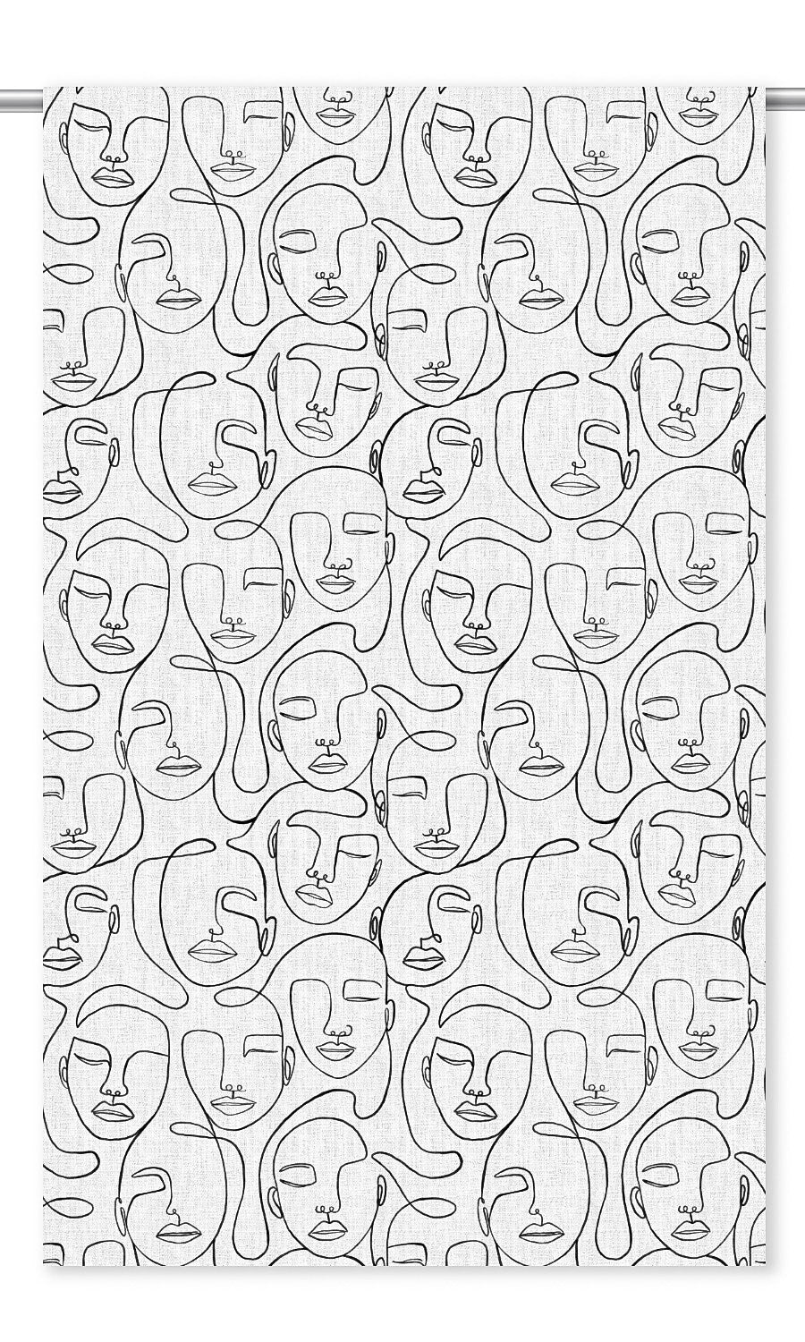 Picasso Faces Print Window Curtains (Black & White)