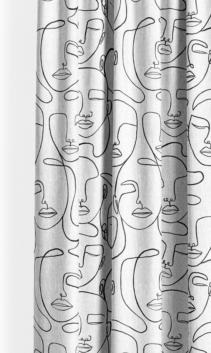 Picasso Faces Print Window Curtains for Living, Bedroom, Kitchen, Bathroom (Black & White)