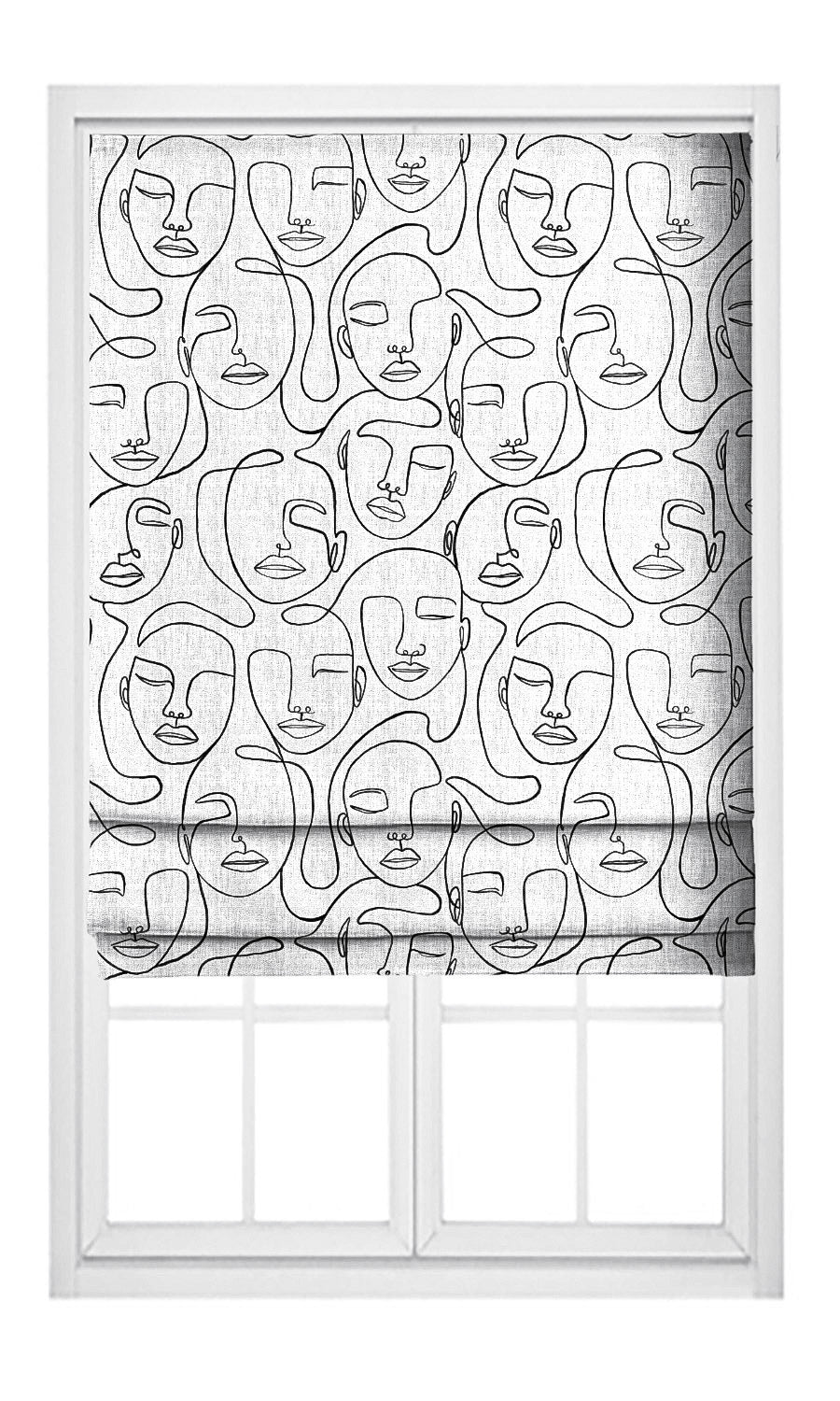Picasso Faces Print Pinch Pleat, Rod Pocket, Eyelet Curtains (Black & White)