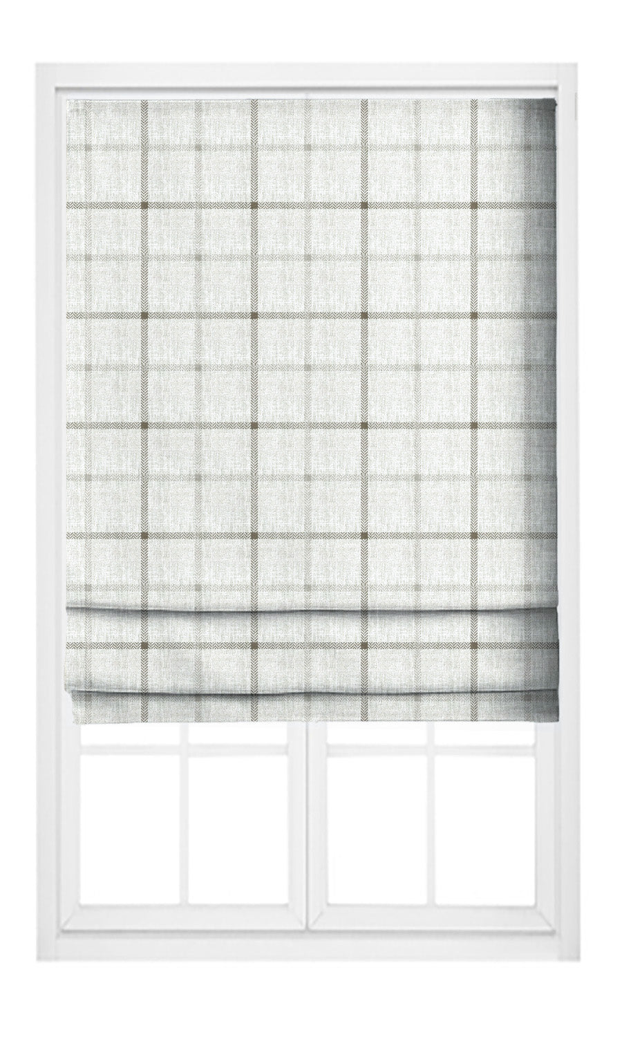 Windowpane Check Pinch Pleat, Rod Pocket, Eyelet Curtains (Eggshell White/ Cedar Brown )
