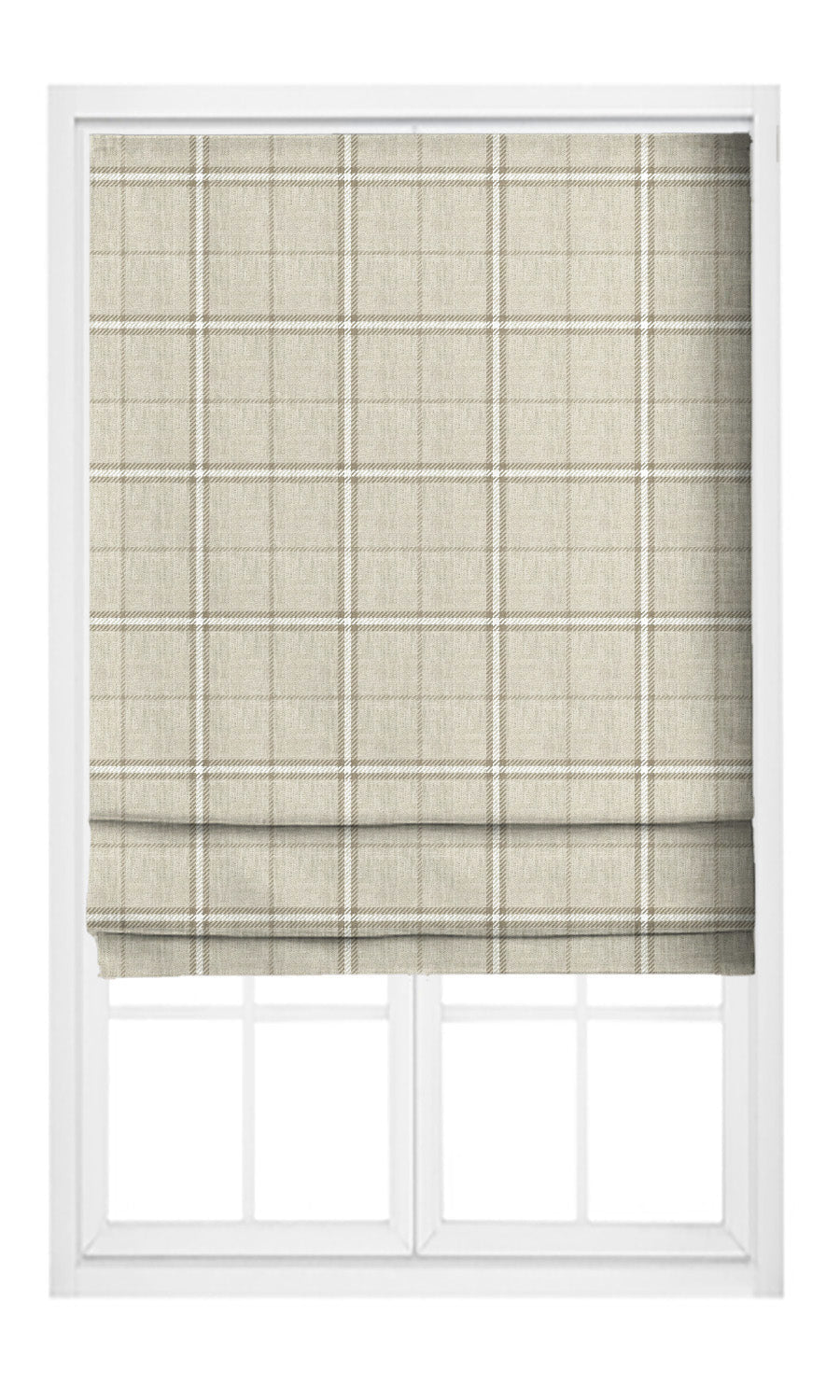 Windowpane Check Flat, Plain, Fake, Faux, European Relaxed Roman Shades (Beige/ Coffee Brown)