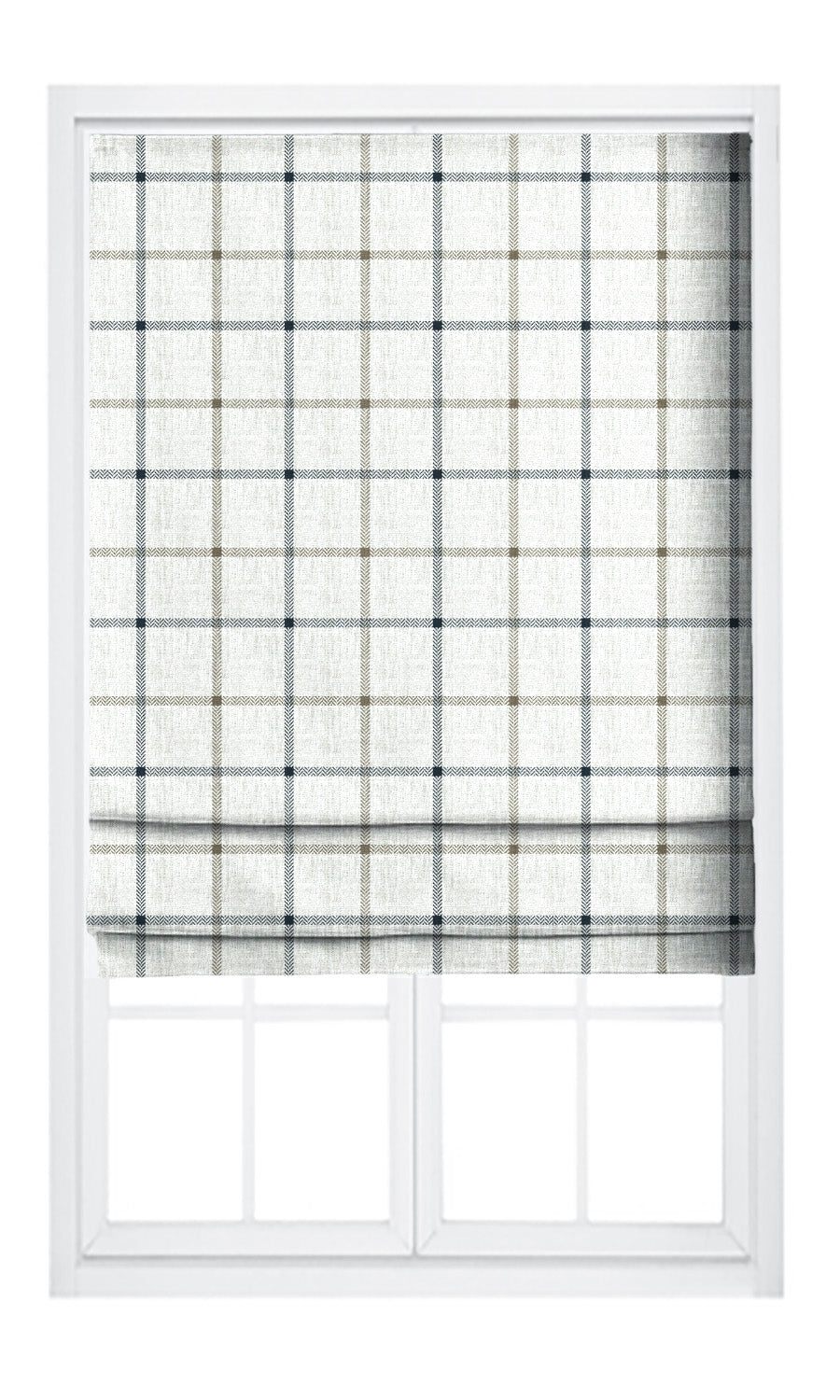 Windowpane Check Pinch Pleat, Rod Pocket, Eyelet Curtains (Parchment White/ Navy Blue)