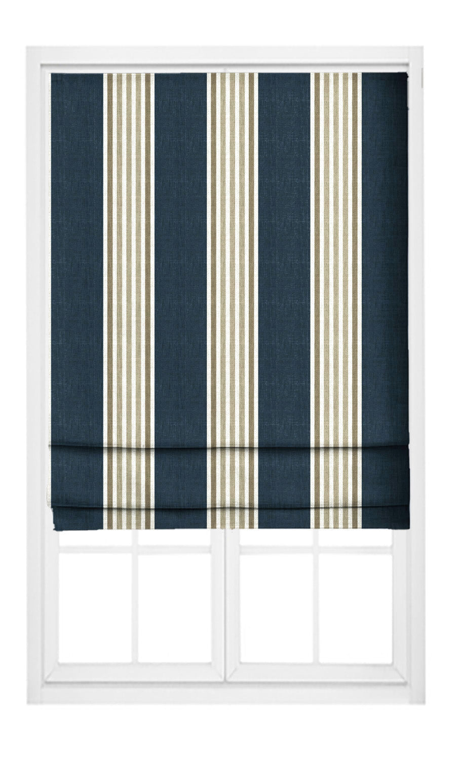 Regency Striped Pinch Pleat, Rod Pocket, Eyelet Curtains (Dark Navy Blue/ Taupe)