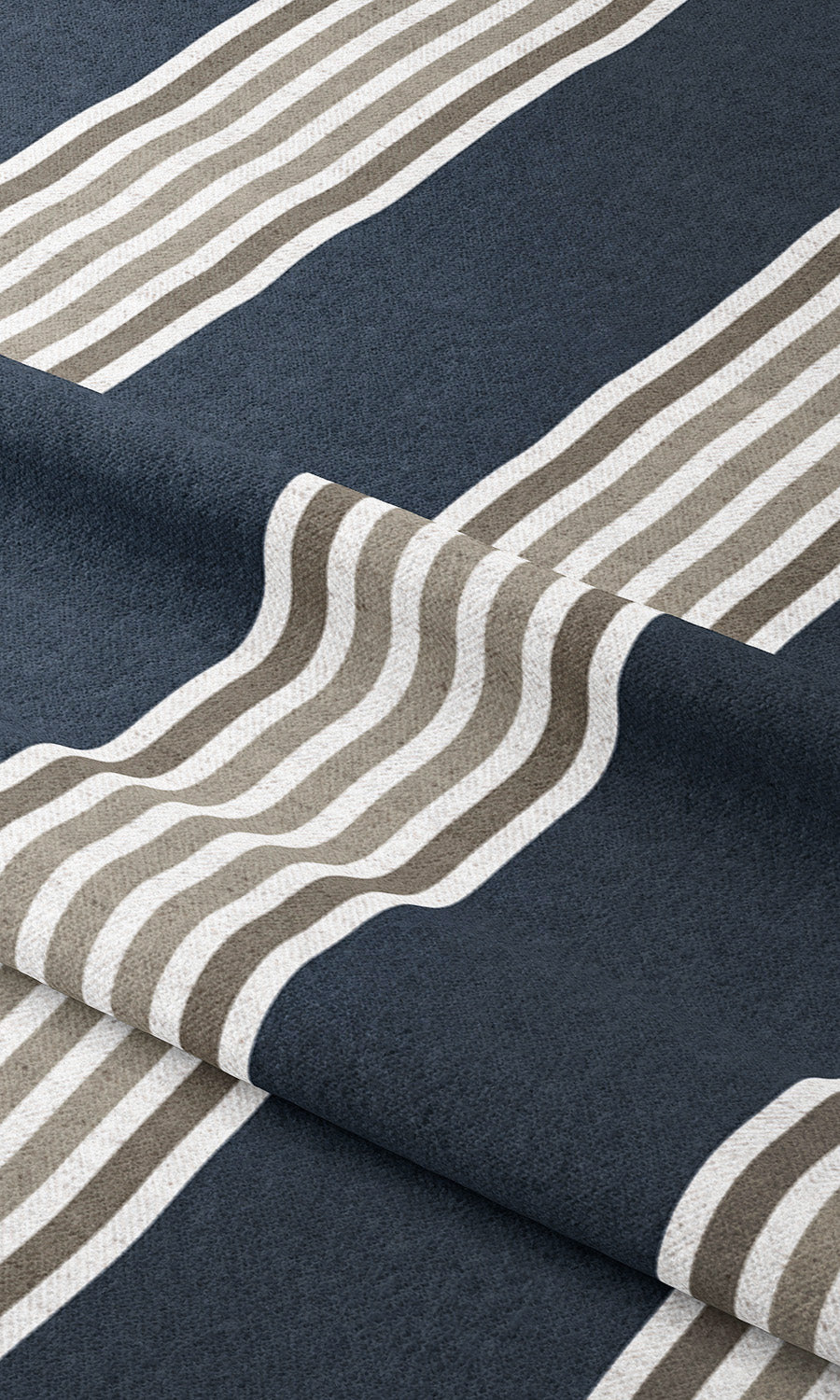 Regency Striped Curtain Panels (Dark Navy Blue/ Taupe) Extra Long Short Wide