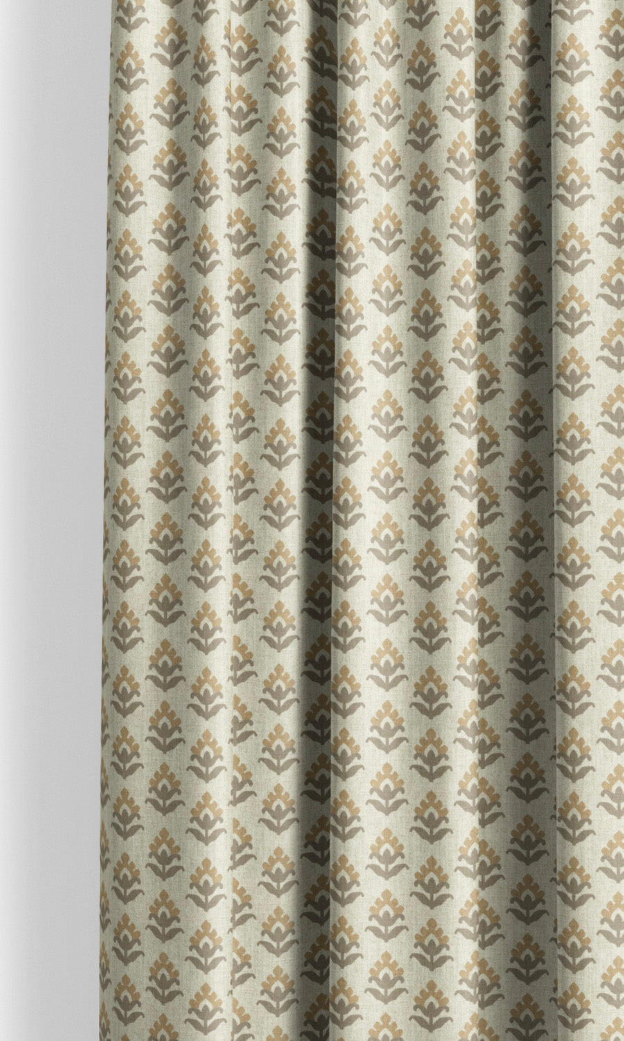 Floral Block Print Curtain Panels (Cream/ Brown)