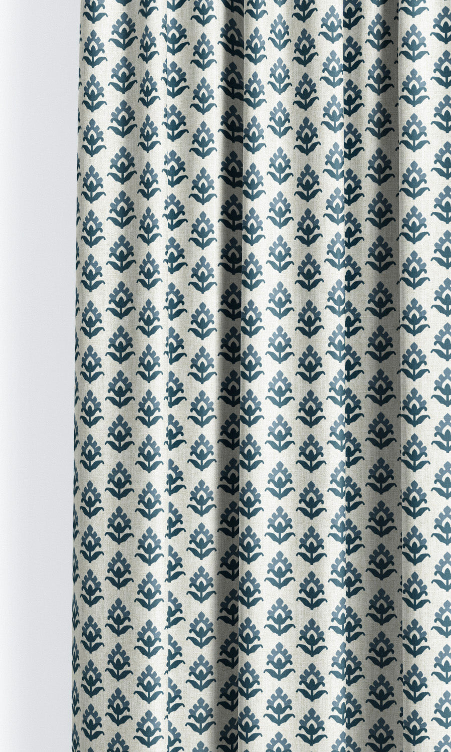 Floral Block Print Window Curtains (Cream/ Prussian Blue/ Navy)