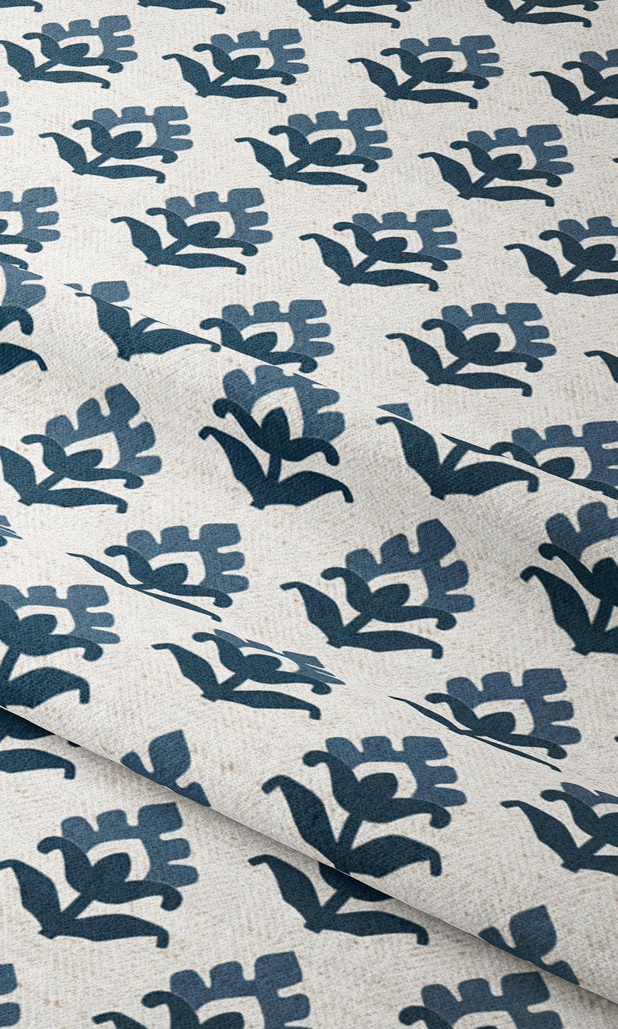 Floral Block Print Roman Blinds (Cream/ Prussian Blue/ Navy) Extra Long Short Wide
