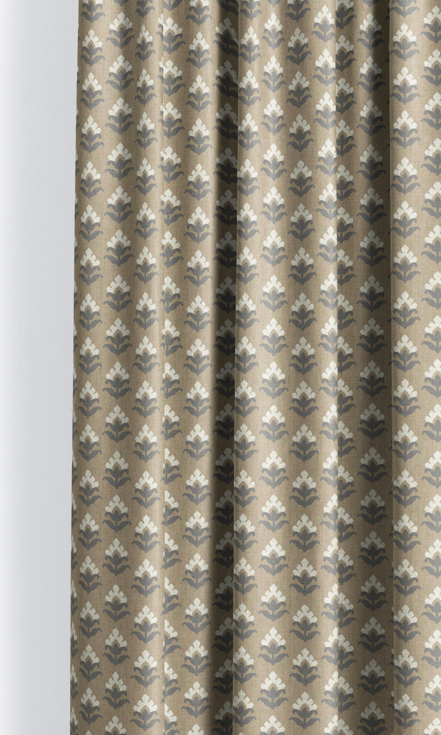 Floral Block Print Window Curtains (Tortilla Brown/ Slate Gray)