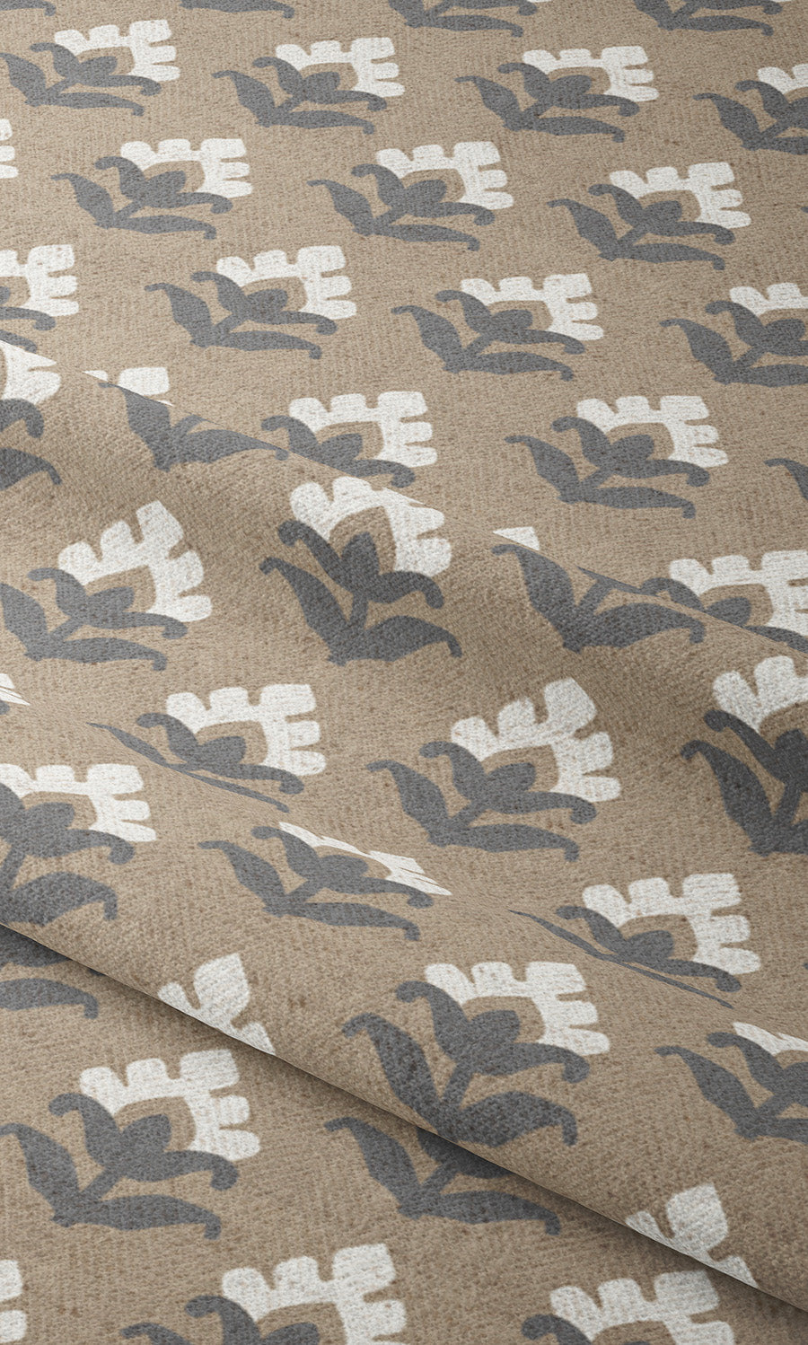 Floral Block Print Window Curtains (Tortilla Brown/ Slate Gray) Extra Long Short Wide