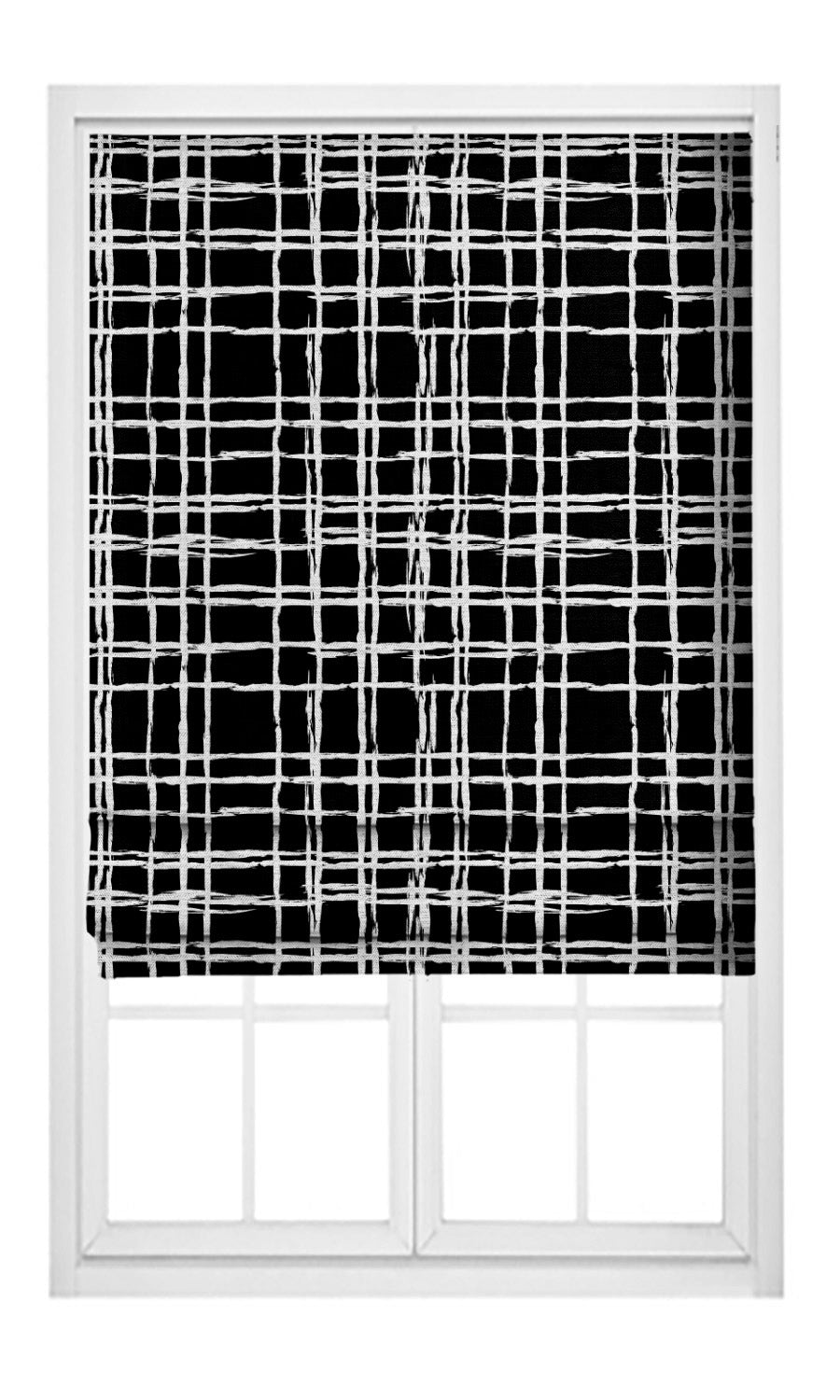 Abstract Grid/ Checkered Print Pinch Pleat, Rod Pocket, Eyelet Curtains (Black/ White)