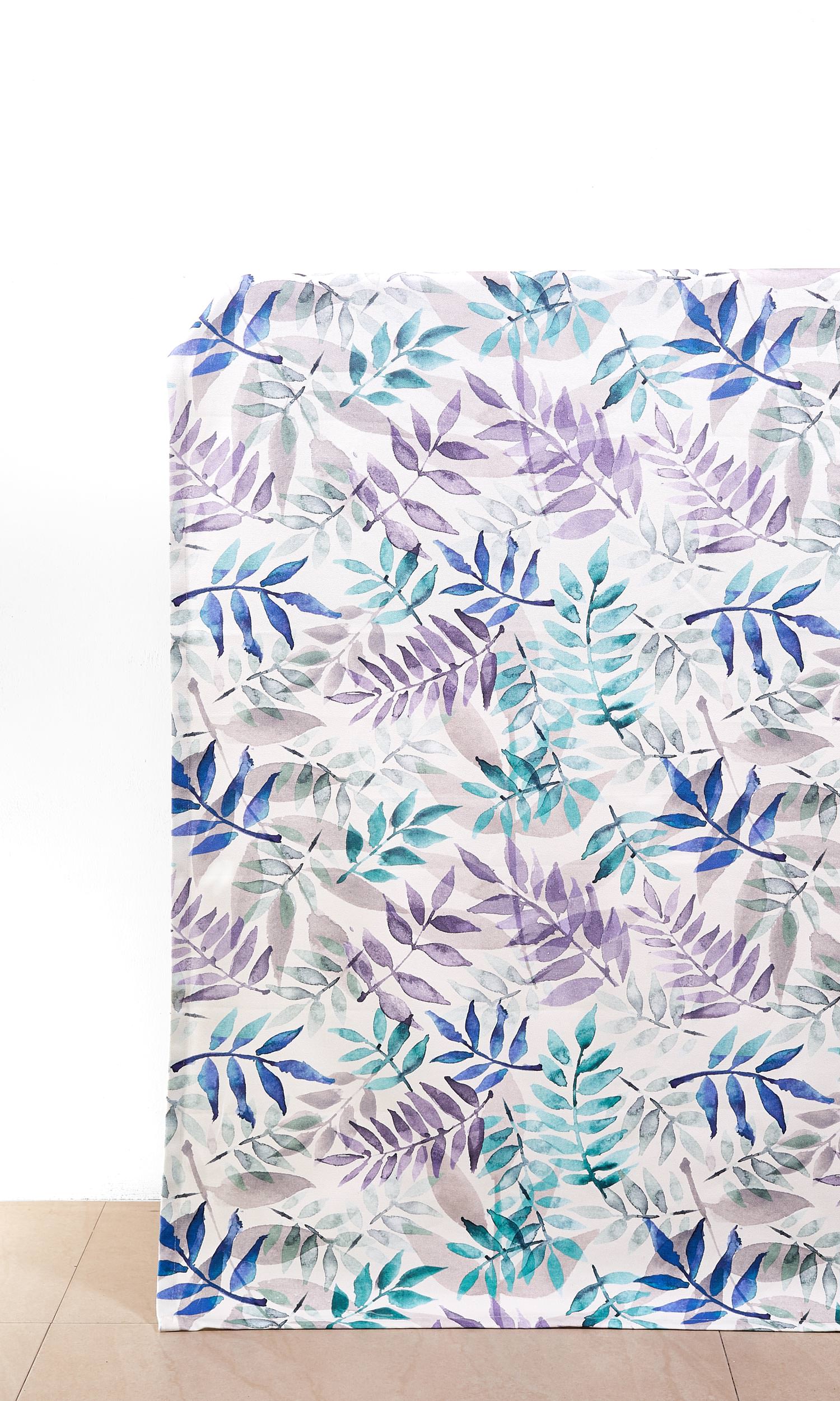 Floral Cotton Drapery (Purple/ Blue/ Gray)