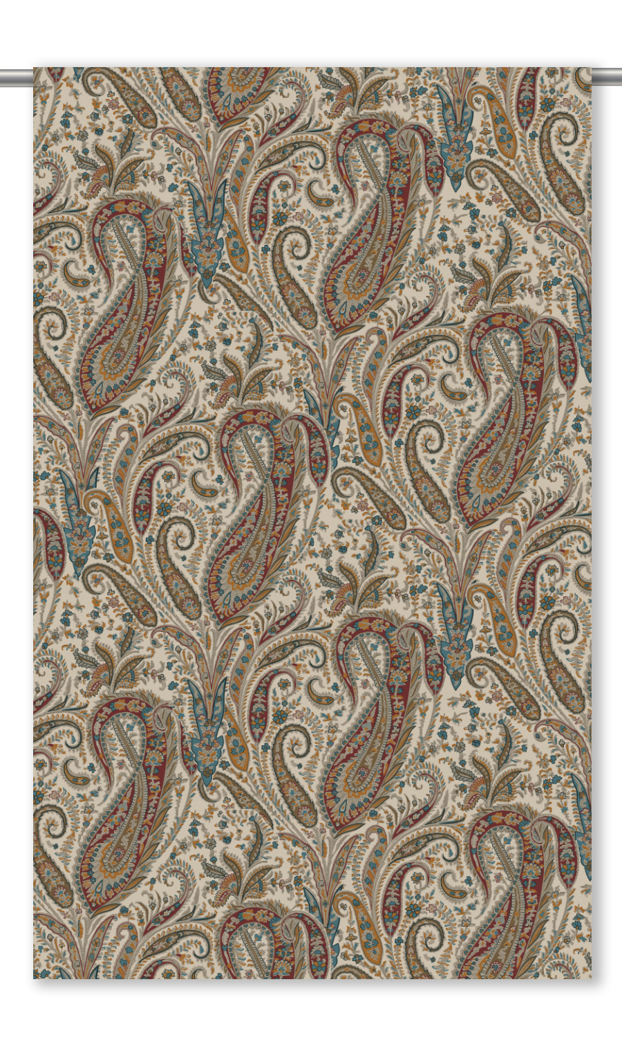 Paisley Floral Velvet Window Curtains (Wine Red/ Sea Blue/ Cream)