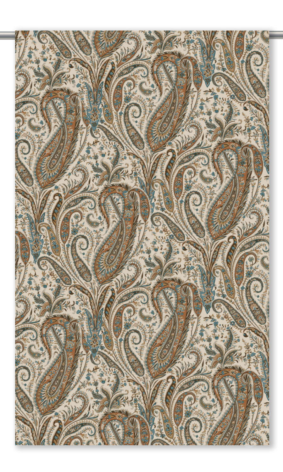 Paisley Floral Velvet Drapes (Burnt Orange / Slate Blue/ Cream)