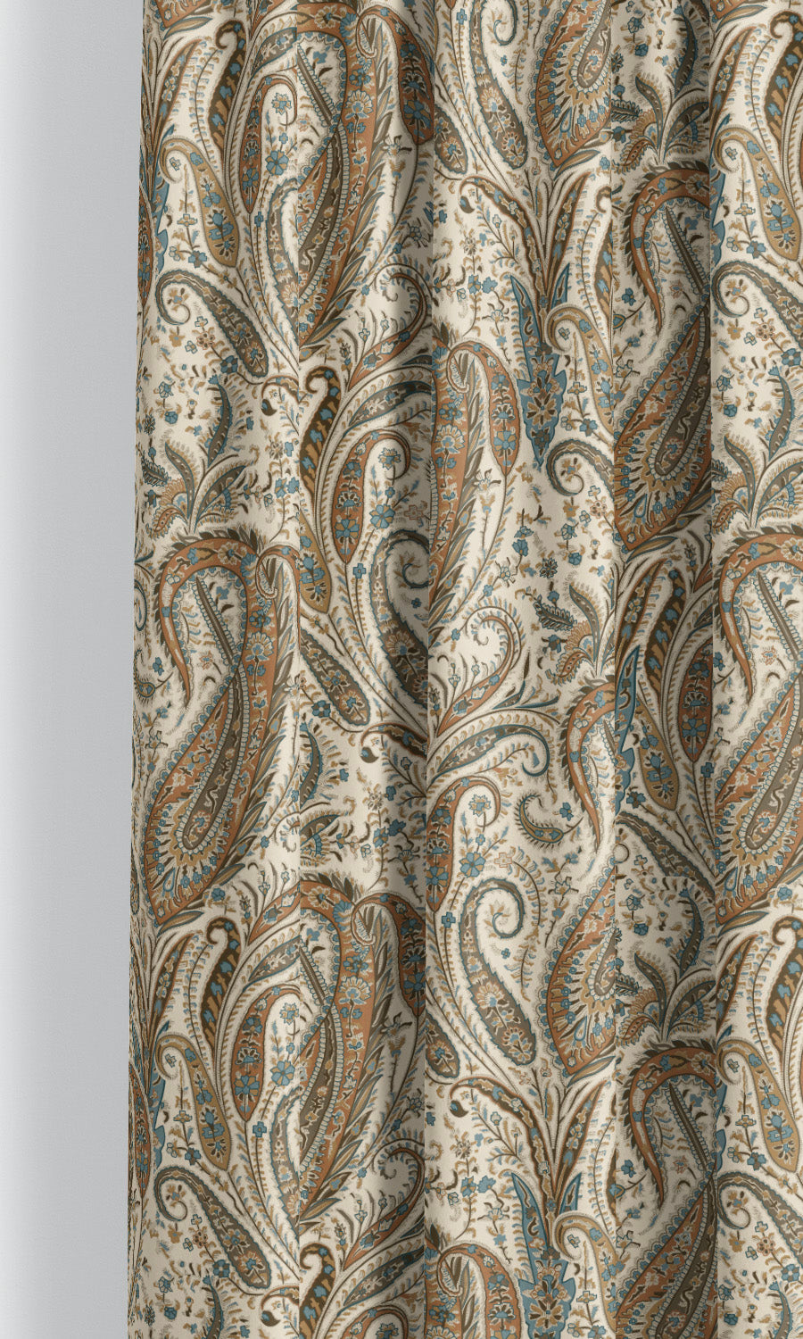 Paisley Floral Velvet Window Shades (Burnt Orange / Slate Blue/ Cream) for Living, Bedroom, Kitchen, Bathroom