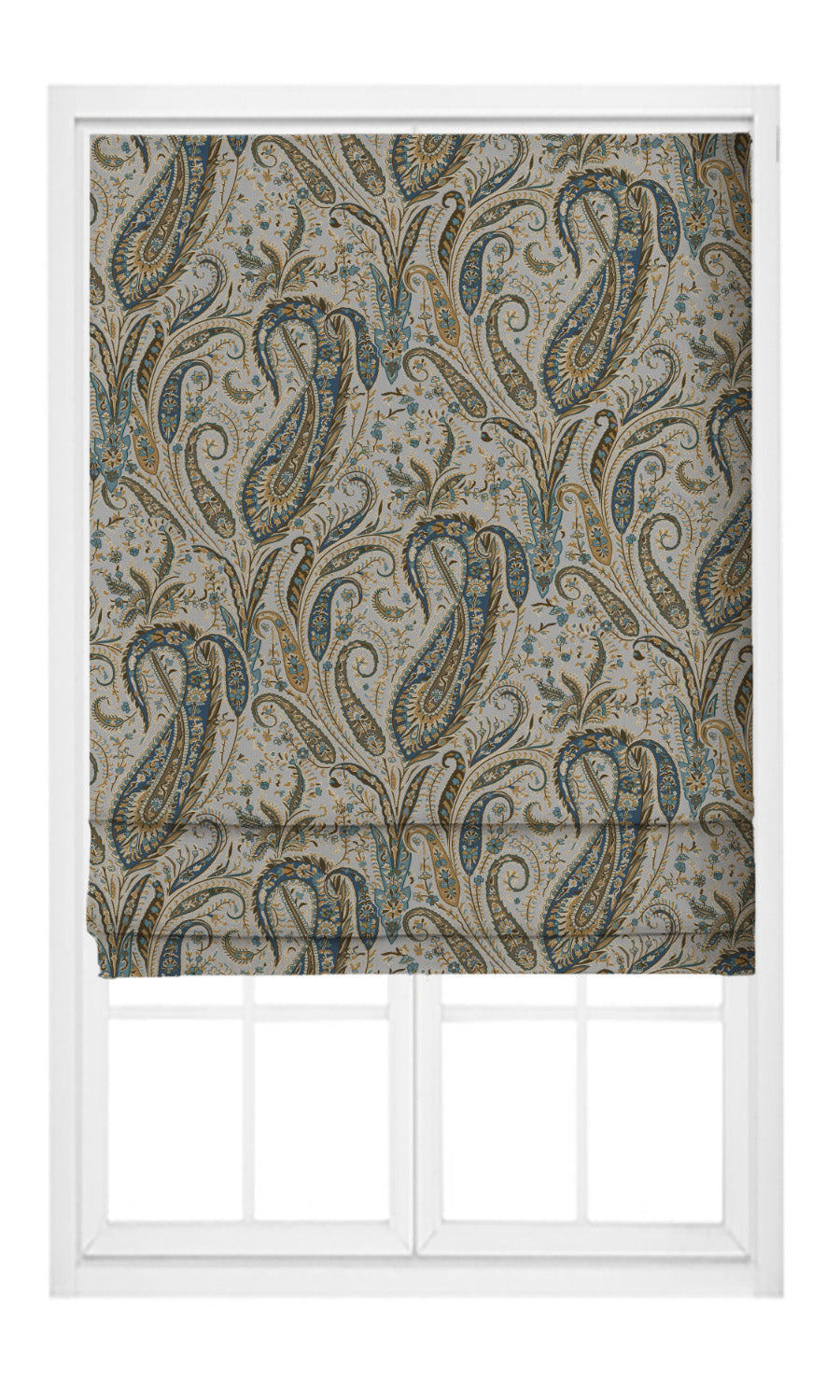 Paisley Floral Velvet Flat, Plain, Fake, Faux, European Relaxed Roman Shades (Sea Blue/ Peanut Brown/ Cream)
