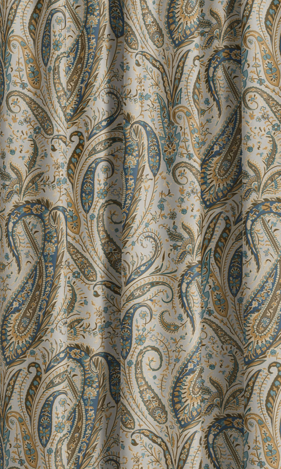 Paisley Floral Velvet Drapery (Sea Blue/ Peanut Brown/ Cream) Extra Long Short Wide