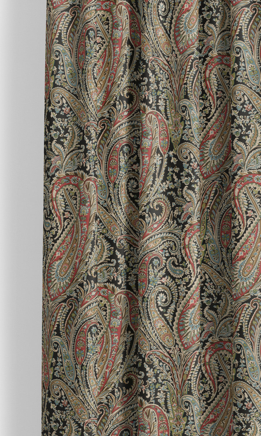 Paisley Floral Velvet Fabric Blinds (Brick Red/ Pale Blue/ Black) for Living, Bedroom, Kitchen, Bathroom