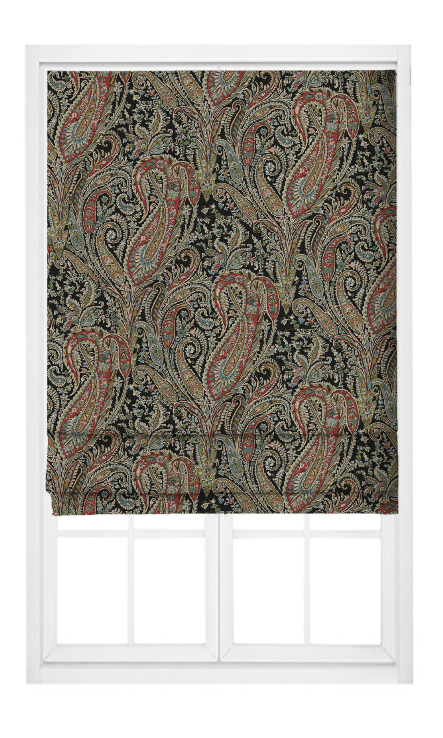 Paisley Floral Velvet Flat, Plain, Fake, Faux, European Relaxed Roman Shades (Brick Red/ Pale Blue/ Black)