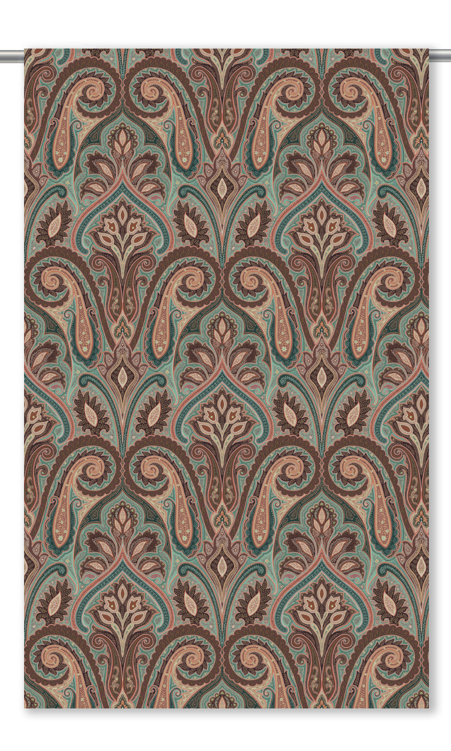 Paisley Damask Velvet Fabric Blinds (Mahogany Brown/ Teal Green/ Salmon Pink) for Living, Bedroom, Kitchen, Bathroom