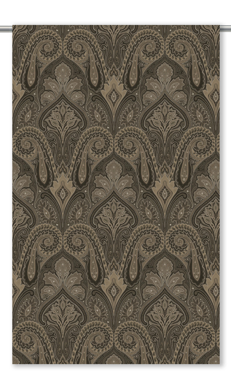 Paisley Damask Velvet Window Curtains for Living, Bedroom, Kitchen, Bathroom (Dark Gray/ Greige)
