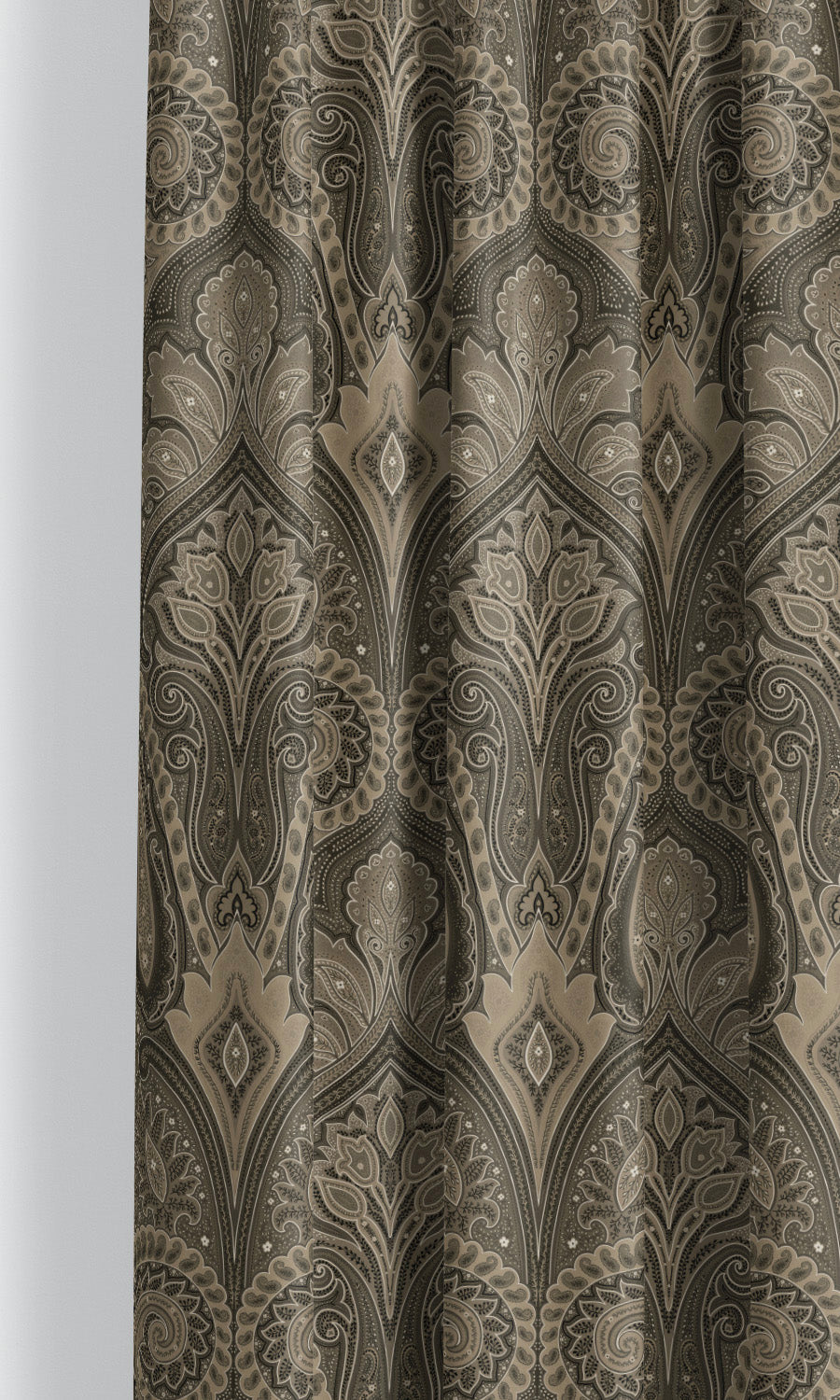 Paisley Damask Velvet Window Curtains (Dark Gray/ Greige)
