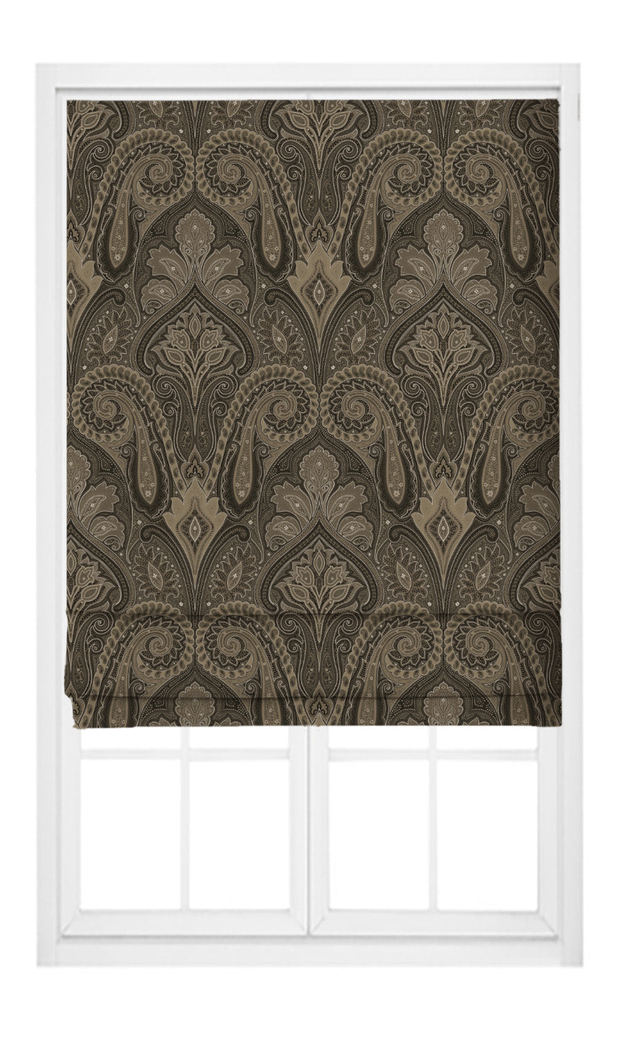 Paisley Damask Velvet Pinch Pleat, Rod Pocket, Eyelet Curtains (Dark Gray/ Greige)