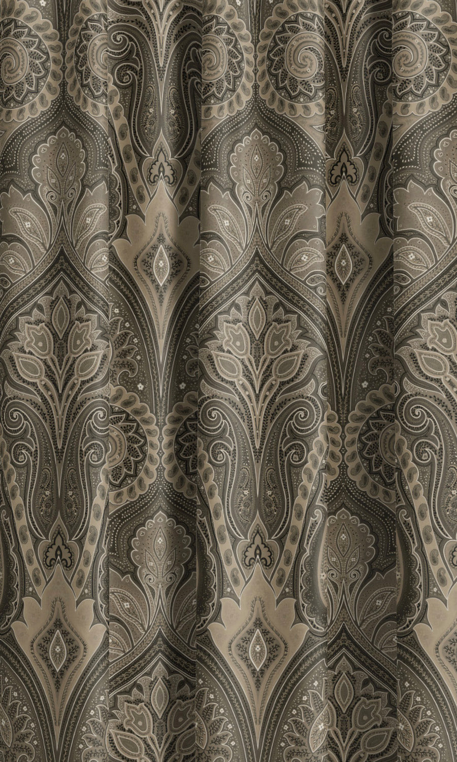 Paisley Damask Velvet Window Curtains (Dark Gray/ Greige) Extra Long Short Wide