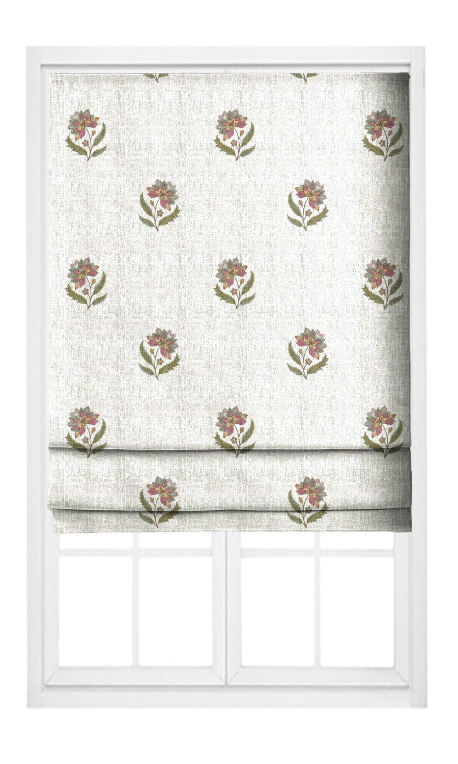 Block Print Floral Flat, Plain, Fake, Faux, European Relaxed Roman Shades (Cream/ Dusty Pink/ Olive Green)