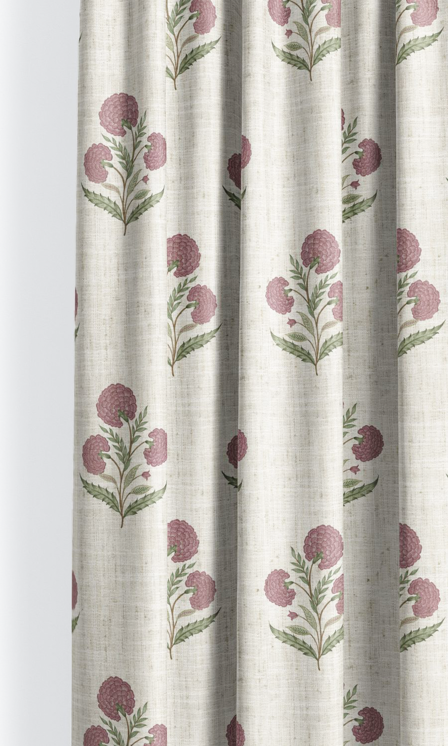 Poppy Motif Floral Window Curtains for Living, Bedroom, Kitchen, Bathroom (Warm White/ Dusty Pink)