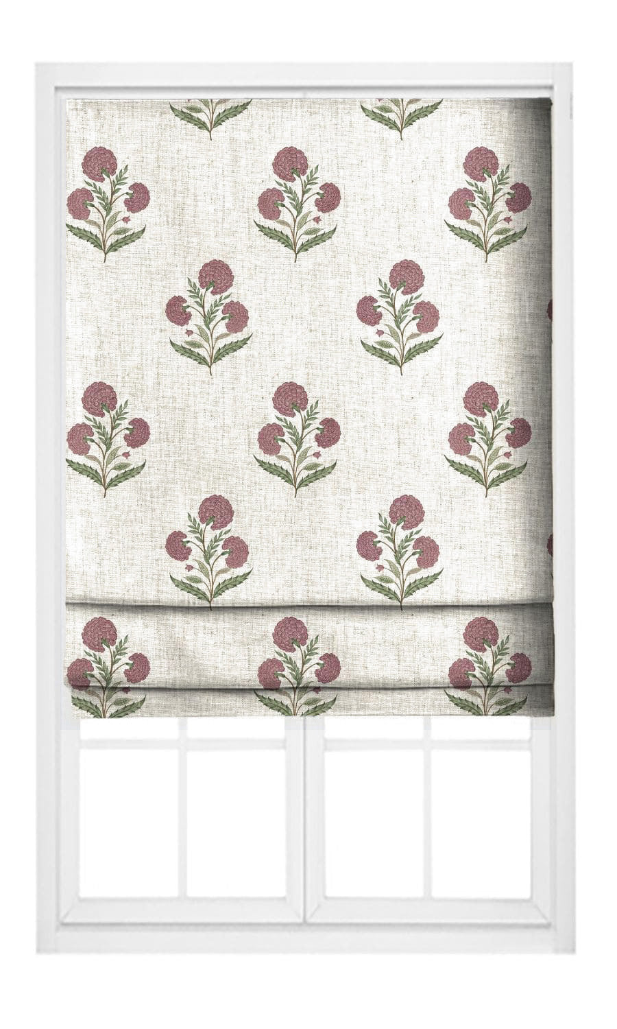 Poppy Motif Floral Flat, Plain, Fake, Faux, European Relaxed Roman Shades (Warm White/ Dusty Pink)