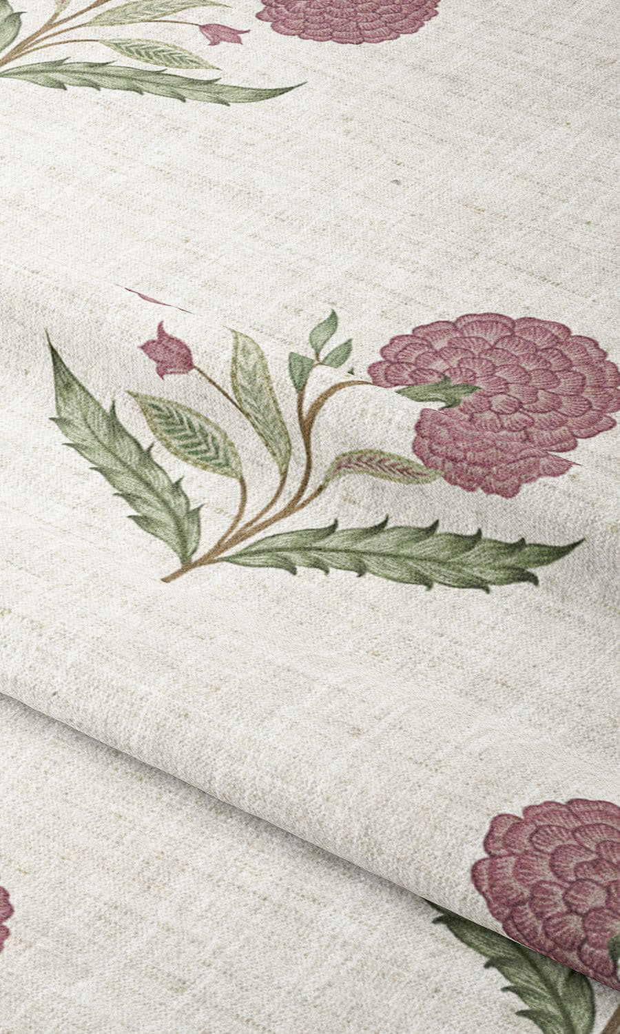 Poppy Motif Floral Window Curtains (Warm White/ Dusty Pink) Extra Long Short Wide