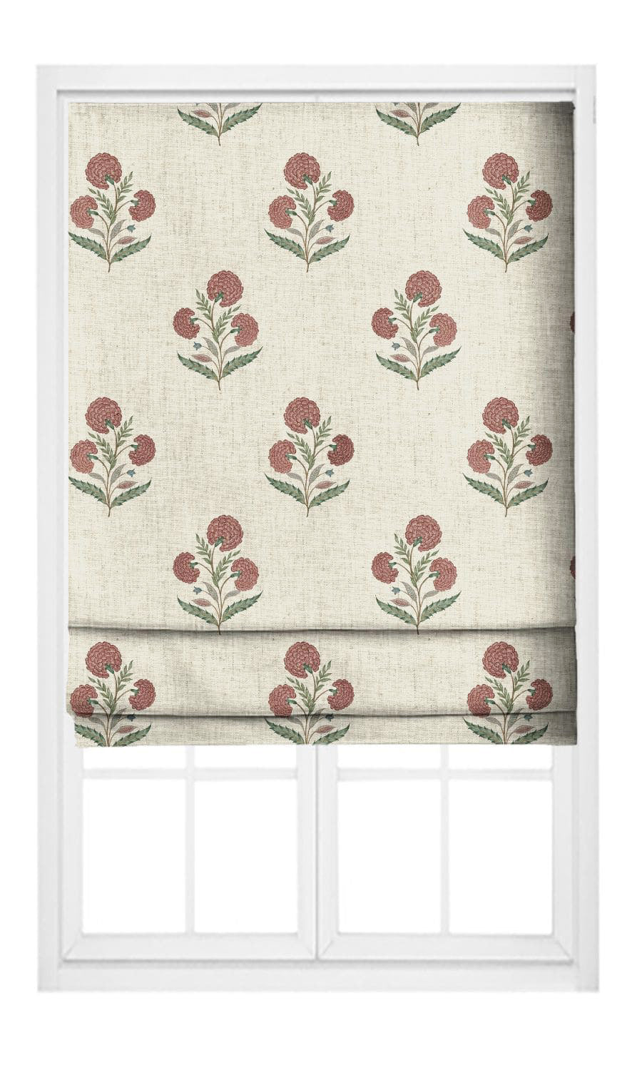 Poppy Motif Floral Pinch Pleat, Rod Pocket, Eyelet Curtains (Ivory-Beige/ Deep Red)