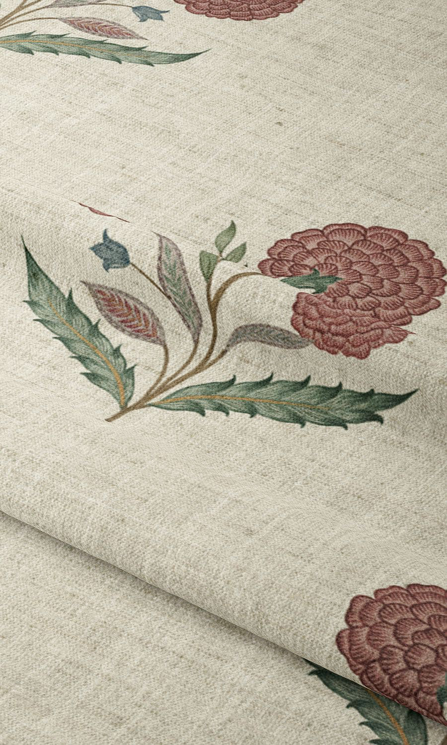 Poppy Motif Floral Window Curtains (Ivory-Beige/ Deep Red) Extra Long Short Wide