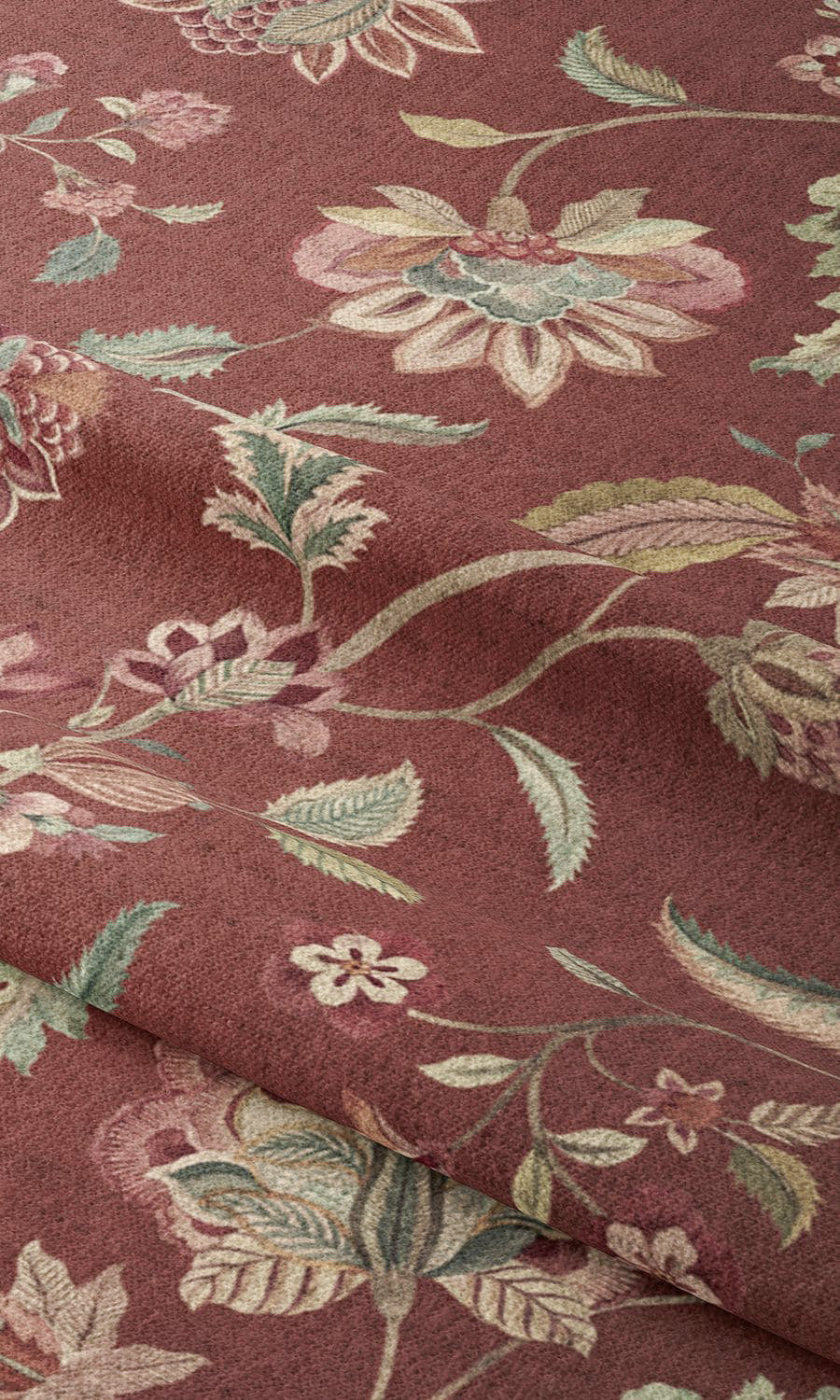 English Jacobean Floral Drapery (Burgundy Red/ Forest Green) Extra Long Short Wide