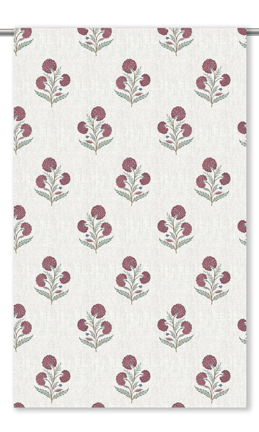 Poppy Motif Floral Window Shades (Cream/ Burgundy Red/ Deep Pink)