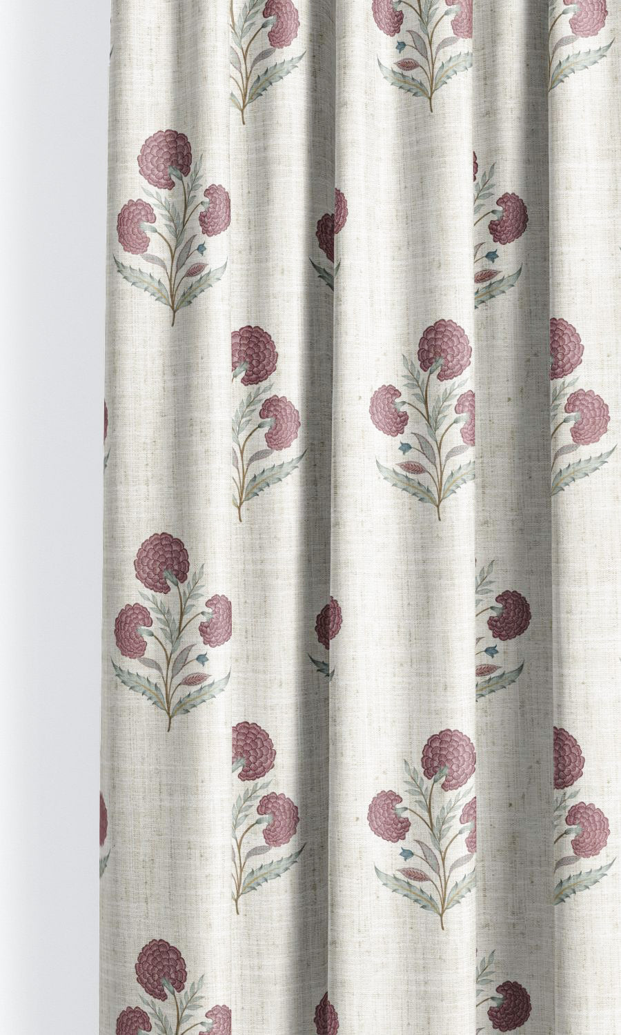 Poppy Motif Floral Curtain Panels for Living, Bedroom, Kitchen, Bathroom (Cream/ Burgundy Red/ Deep Pink)