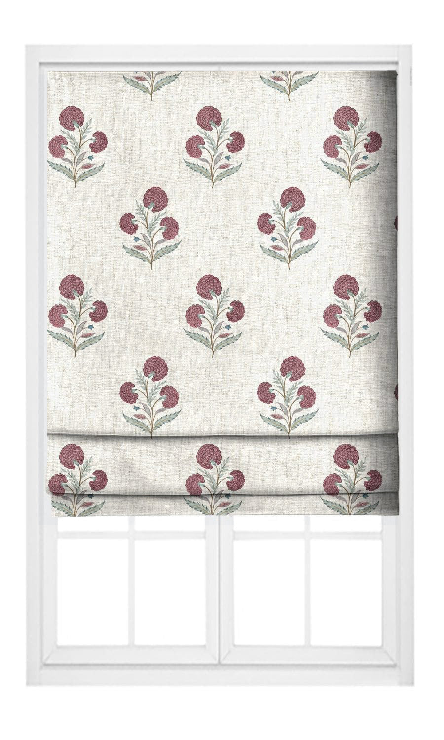 Poppy Motif Floral Flat, Plain, Fake, Faux, European Relaxed Roman Shades (Cream/ Burgundy Red/ Deep Pink)