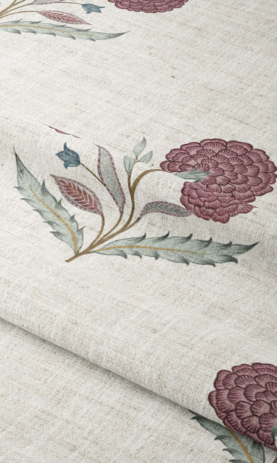 Poppy Motif Floral Curtain Panels (Cream/ Burgundy Red/ Deep Pink) Extra Long Short Wide