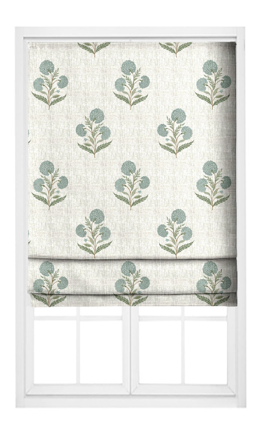 Poppy Motif Floral Flat, Plain, Fake, Faux, European Relaxed Roman Shades (Warm White/ Pastel Blue)