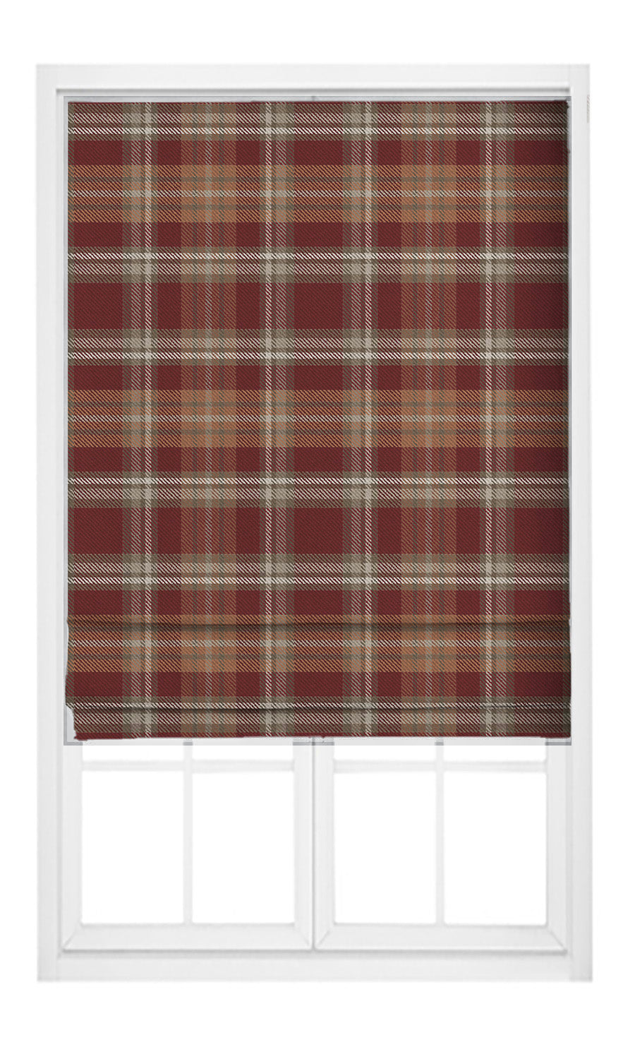 Tweed Plaid Velvet Flat, Plain, Fake, Faux, European Relaxed Roman Shades (Wine Red/ Caramel/ White)
